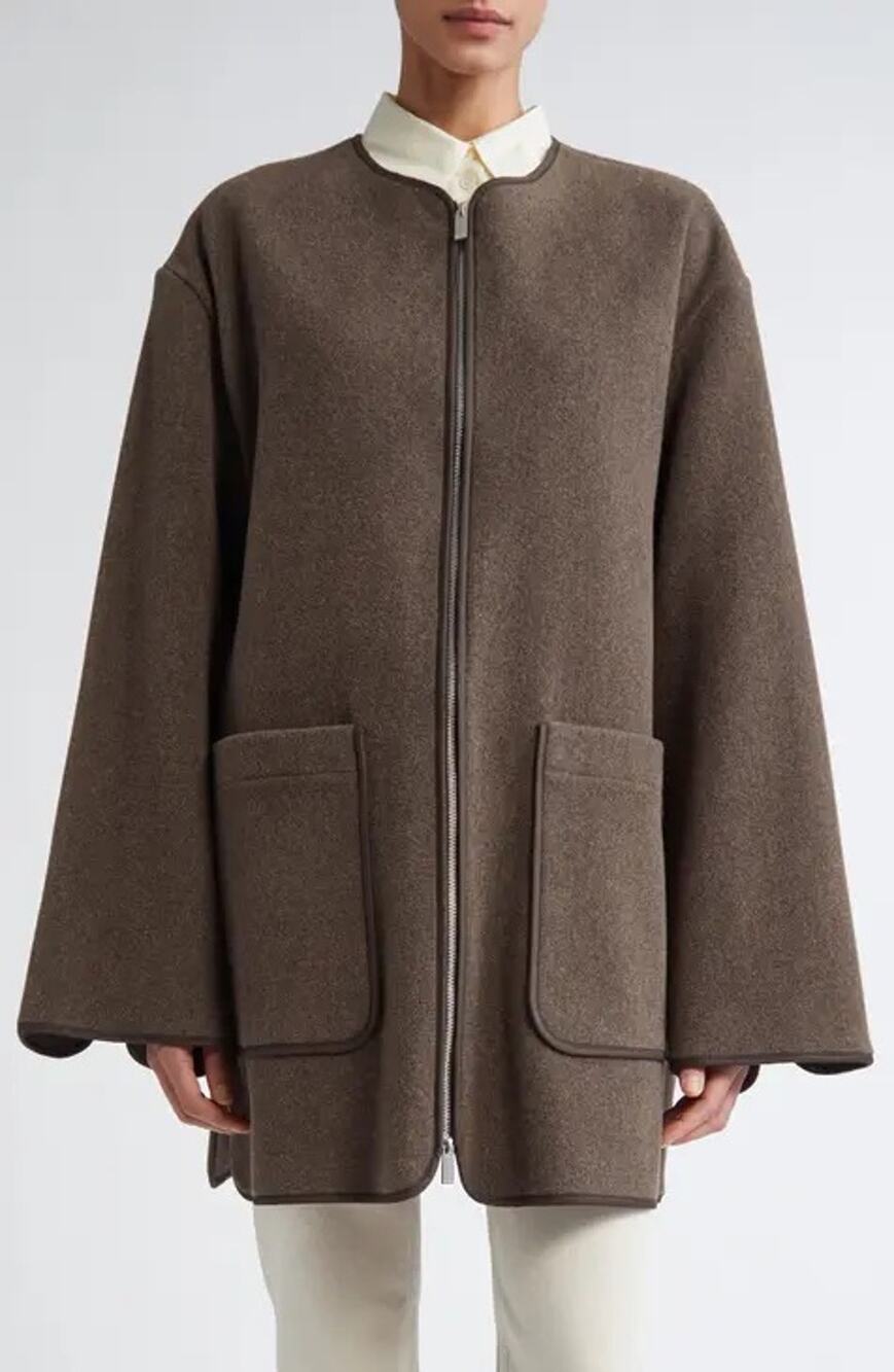 Toteme Felted Wool Zip Up Jacket Oak Melange 32 Small Brown XXS